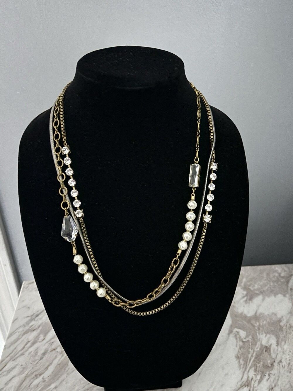 SILPADA KR Kelsey & Ryane  Rhinestone Brass Crystal Pearl Statement Necklace
